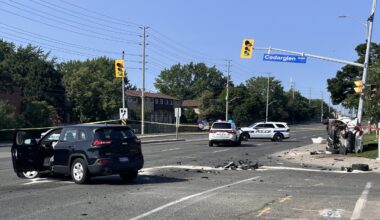 Teen airlifted to hospital after car hits pole and flips over in Mississauga