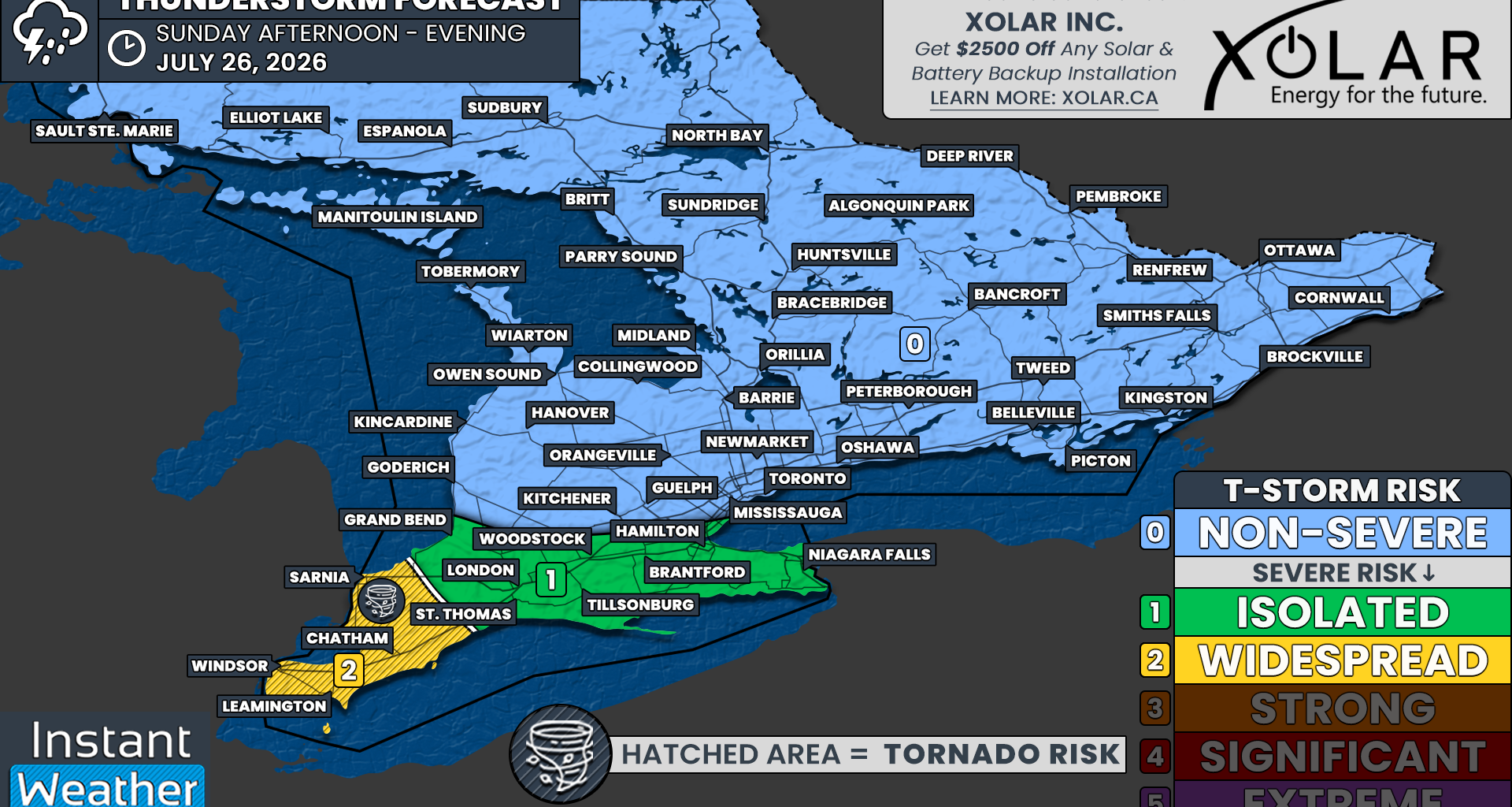 Widespread Severe Thunderstorm Threat in Southwestern Ontario Sunday With Timbit-Sized Hail and Damaging Winds Possible