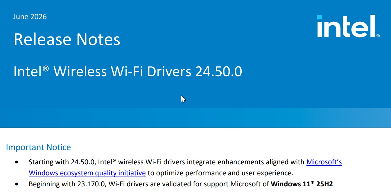 Intel June 2026 release notes
