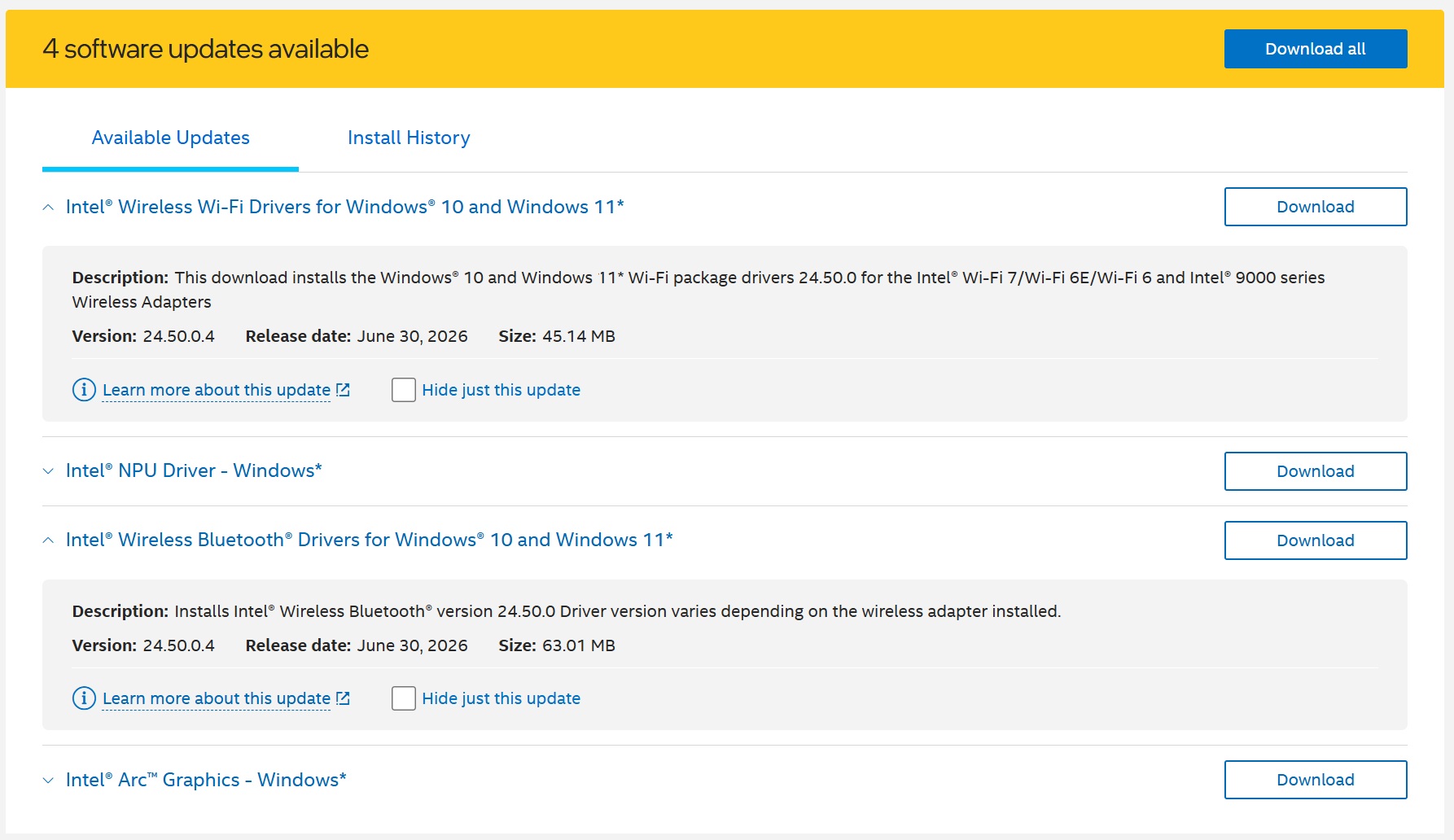 Intel's driver update