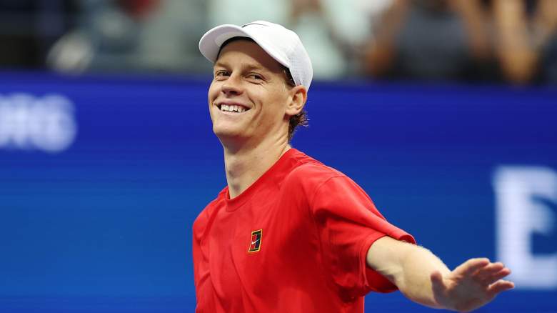 Jannik Sinner of Italy reacts during a practice session ahead of the 2025 US Open at USTA Billie Jean King National Tennis Center on August 21, 2025 in the Queens borough of New York City