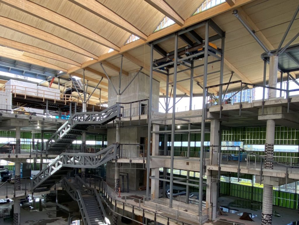 Adisoke Ottawa Public Library - Interior view of the complex steel stairs installation.