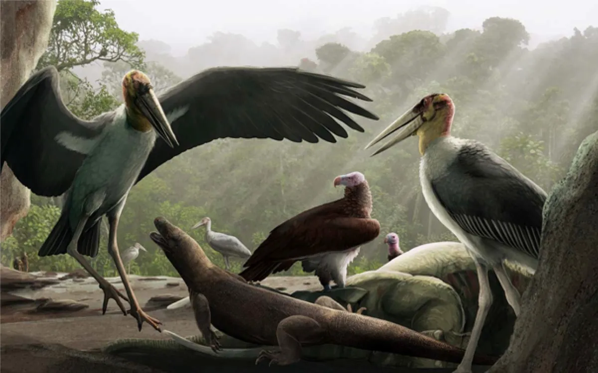 Two fearsome-looking giant storks