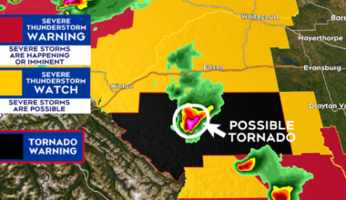 Tornado warning issued for areas southwest of Edmonton - CTV News