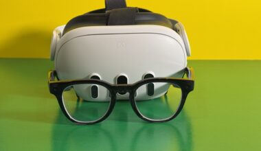 Meta Quest 3 VR headset and Meta Ray-Ban Scriber Optics smart glasses, one in front of the other