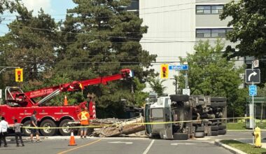 Truck flipped over after multi-vehicle crash in North York