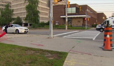 Female pedestrian hit by vehicle near Mississauga Hospital in life-threatening condition