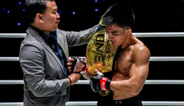 Plai hands Joshua Pacio the ONE Championship belt