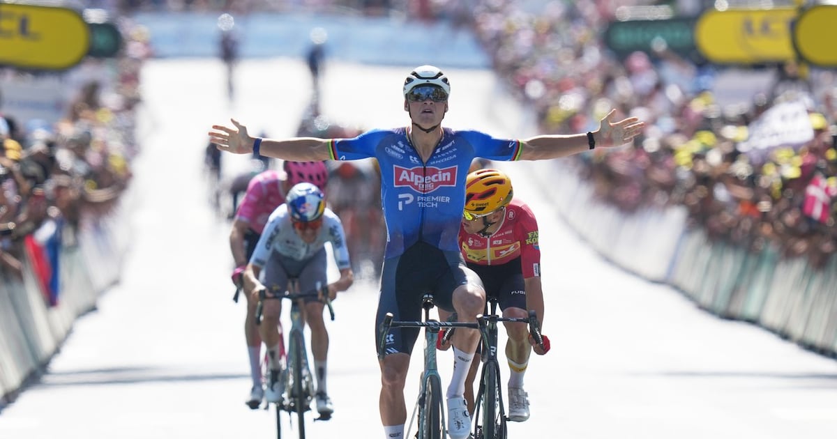 Van der Poel powers to victory on ninth stage of Tour de France as Pogacar keeps yellow jersey