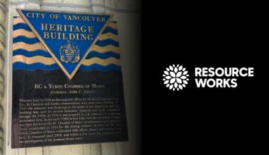 City of Vancouver Heritage Building BC & Yukon Chamber of mines plaque and Resource Works logo