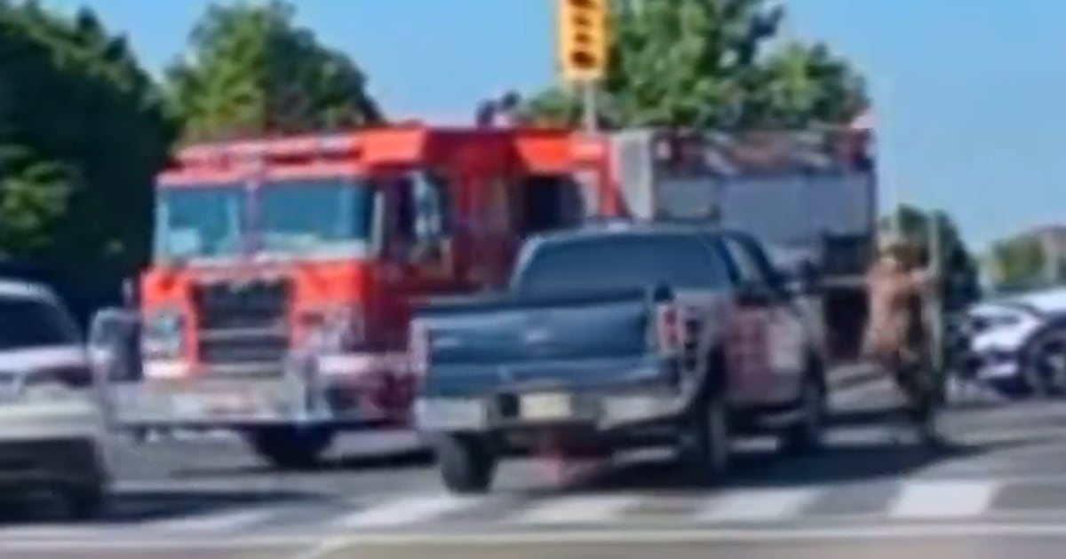 Brampton driver caught on cam nearly hitting firefighter