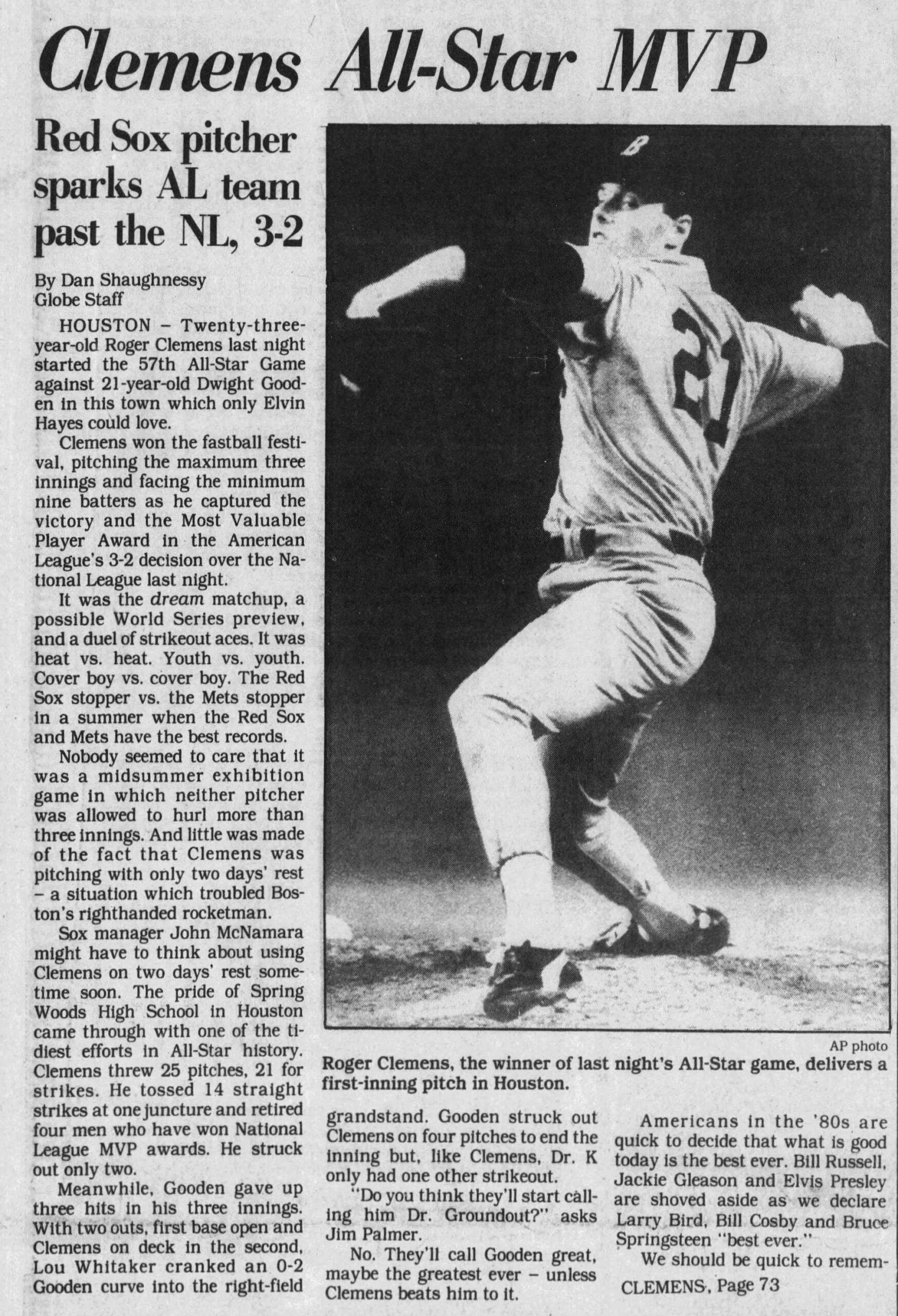 Roger Clemens Red Sox All-Star 1986