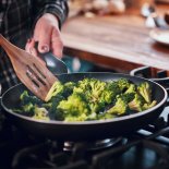 Roasting Broccoli in a Pan for a Bulgur Dish