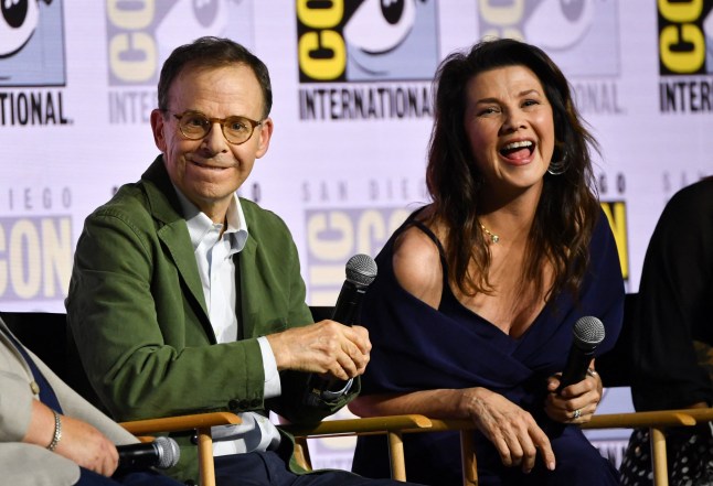 Canadian actor Rick Moranis and US actress Daphne Zuniga attend