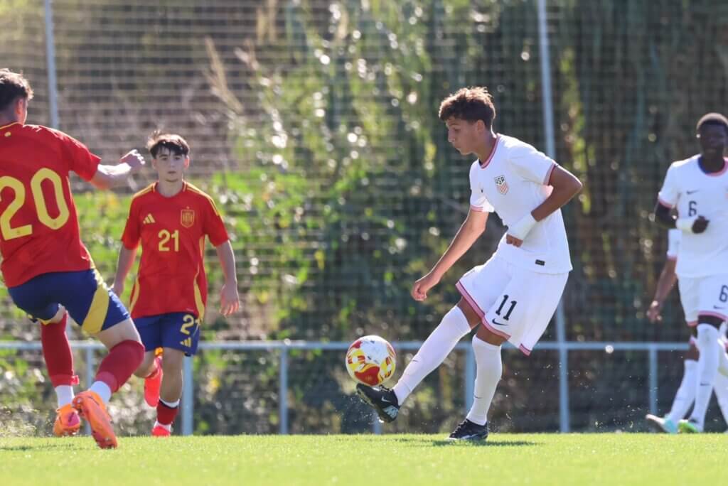 Brandon Velez in action for the U.S. Youth National Team versus their Spanish counterparts in Altea, Spain, last November. Photo by Janel Apuna