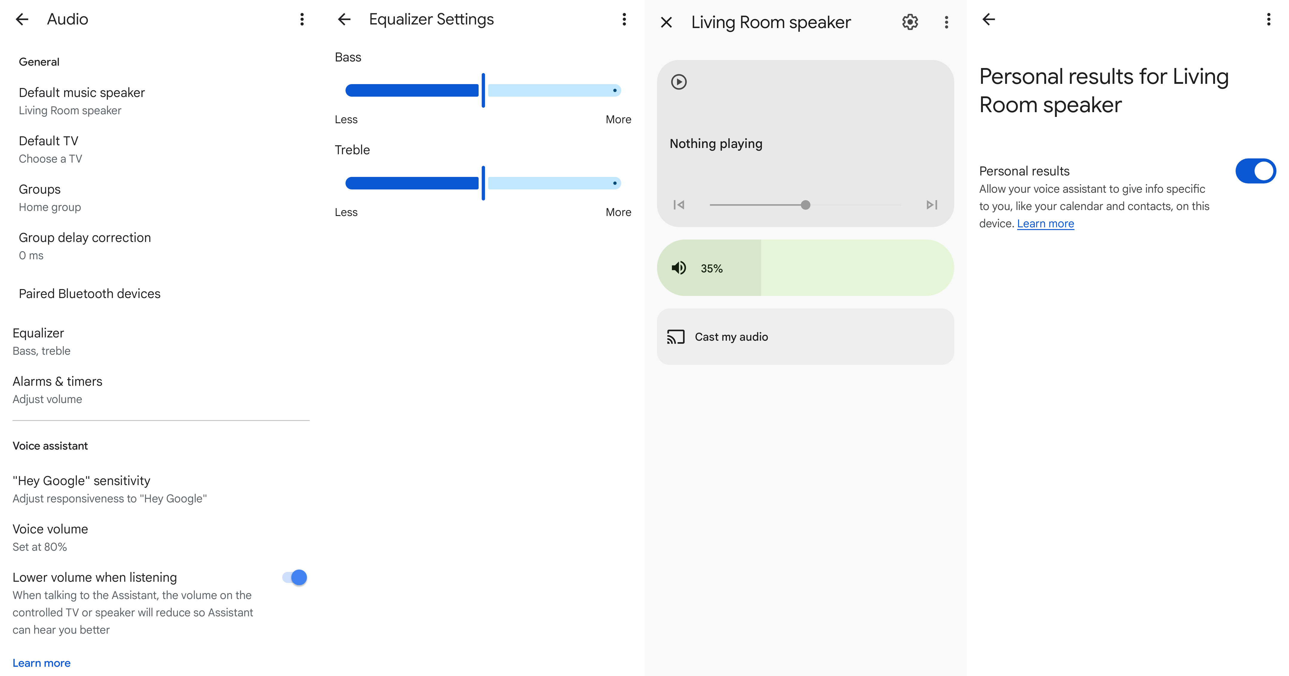 All the options available in the Google Home app for the Google Home Speaker