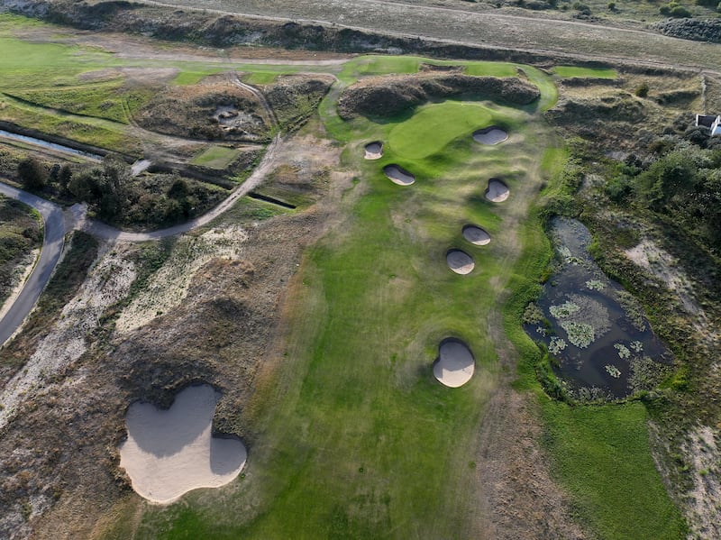An aerial view of the second shot on the 322-yard par 4, fifth hole at Royal Birkdale. Photograph: David Cannon/Getty