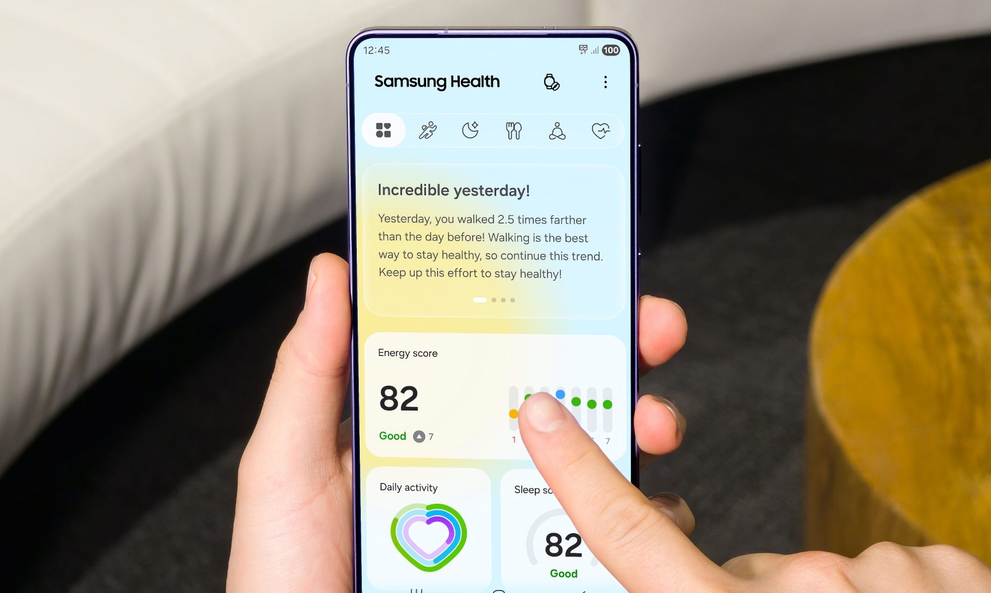 Samsung Health app home screen
