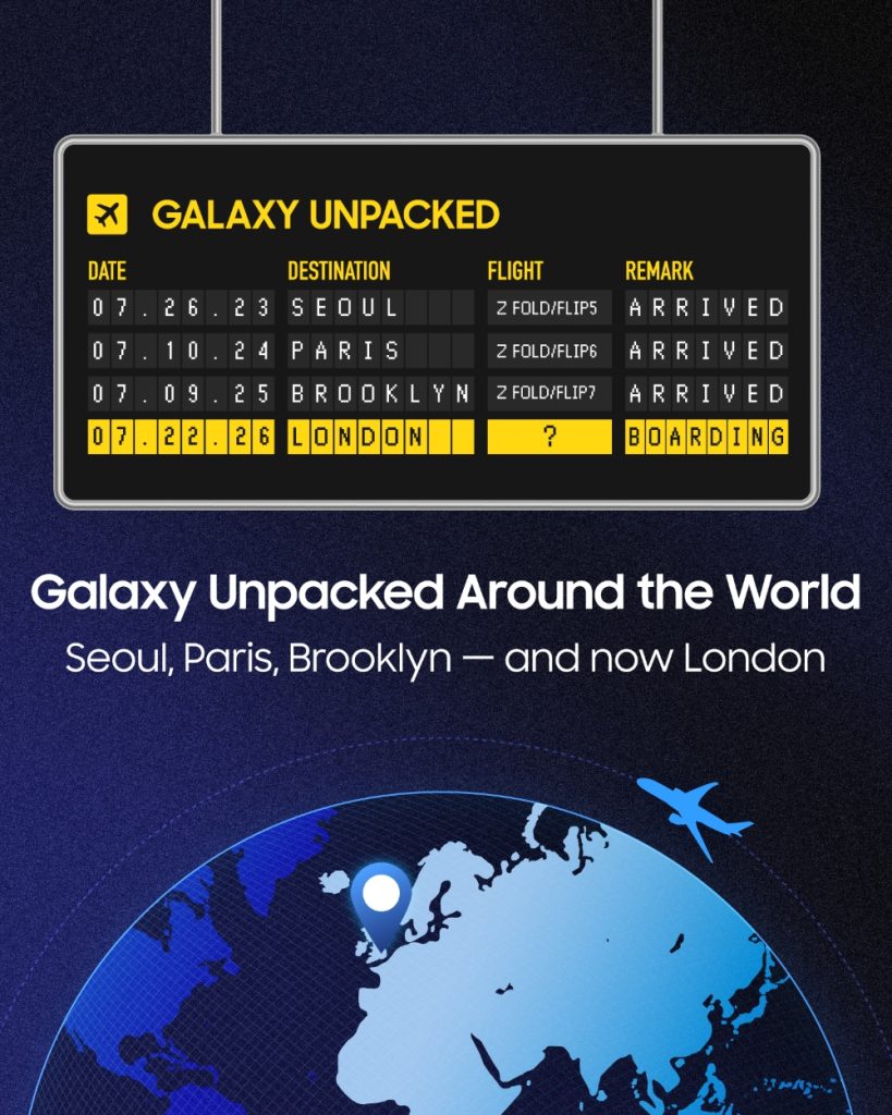 The image shows Galaxy Unpacked Around the World