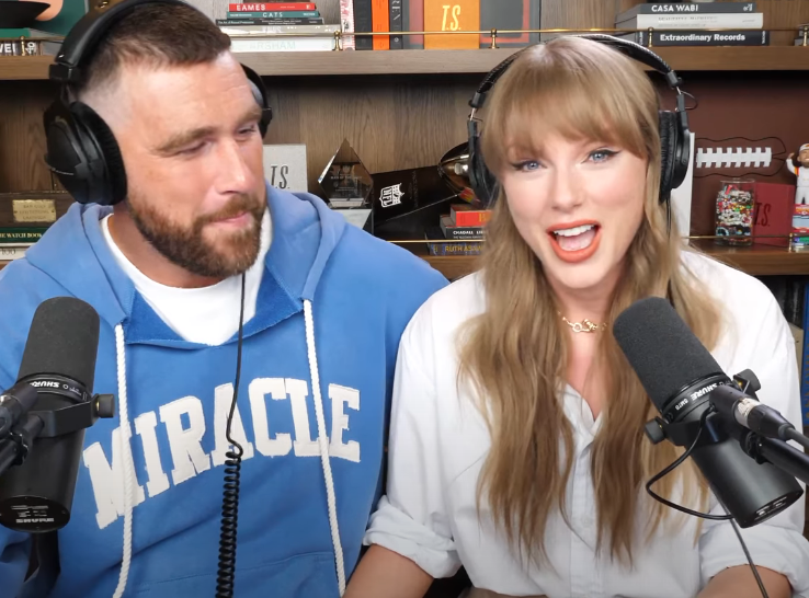 Taylor Swift and Travis Kelce on the ‘New Heights’ podcast
