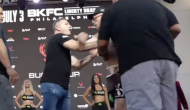 BKFC president David Feldman explodes on ‘f*cking punk’ fighter after trying to shove his opponent off stage during weigh-ins