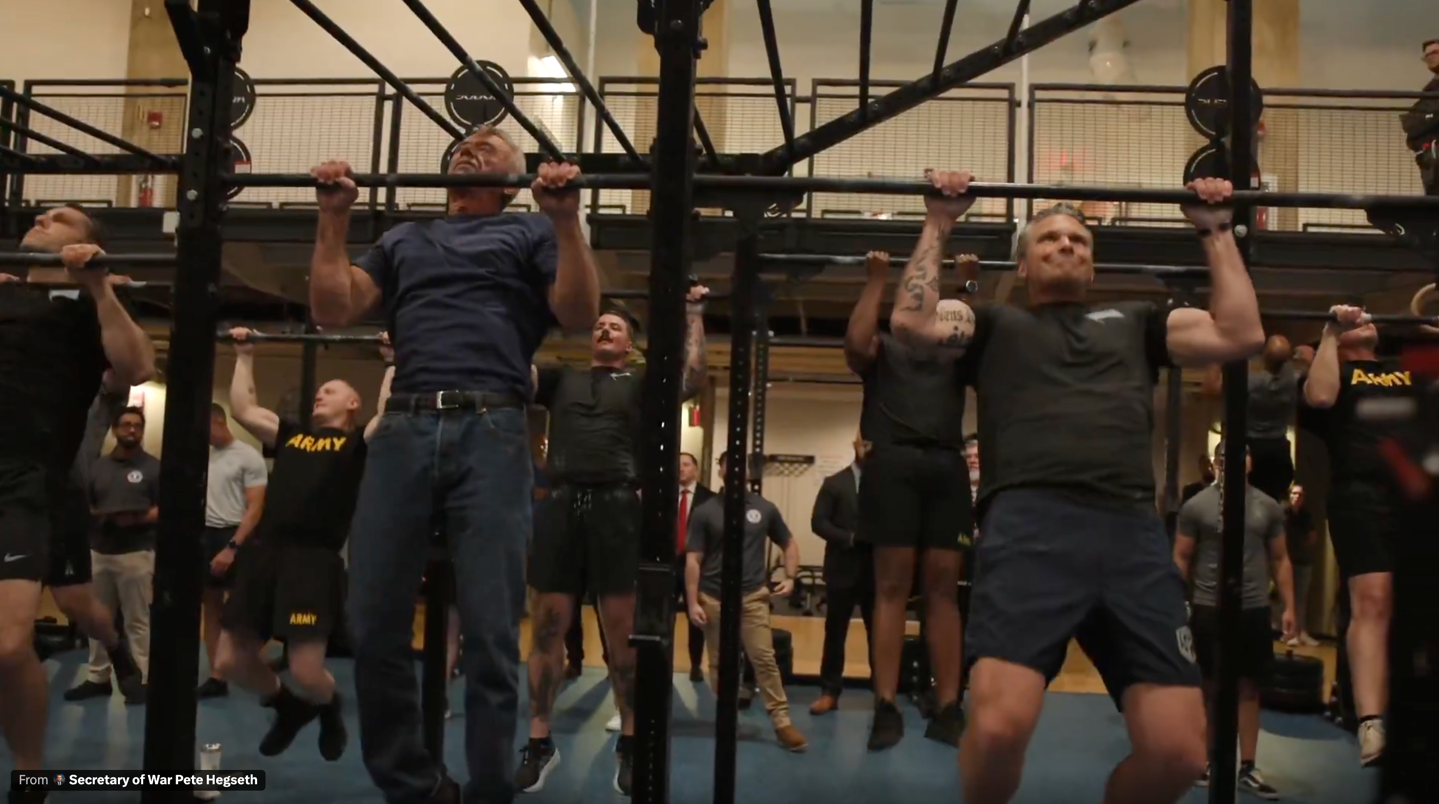 Last year, Hegseth and HHS Secretary Robert F. Kennedy Jr. took part in the so-called “Pete & Bobby Challenge,” in which participants attempt 100 push-ups and 50 pull-ups in under 10 minutes