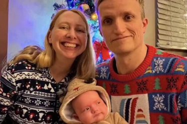 Simon Wright with wife Kate and son Sam at Christmas