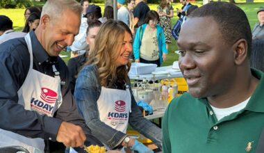Alberta premier flips pancakes, gets shouted at during KDays kickoff on legislature grounds