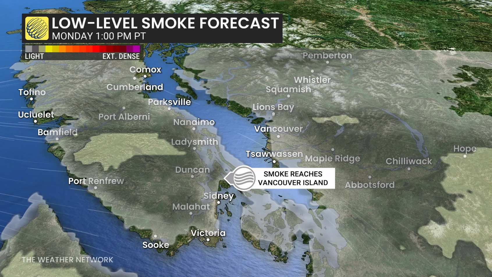 Southern B.C. Monday afternoon forecast wildfire smoke - July 19, 2026