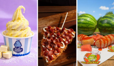 Left to right: Butter melted soft serve, cheesy saddle slice, frozen deep-fried watermelon.
