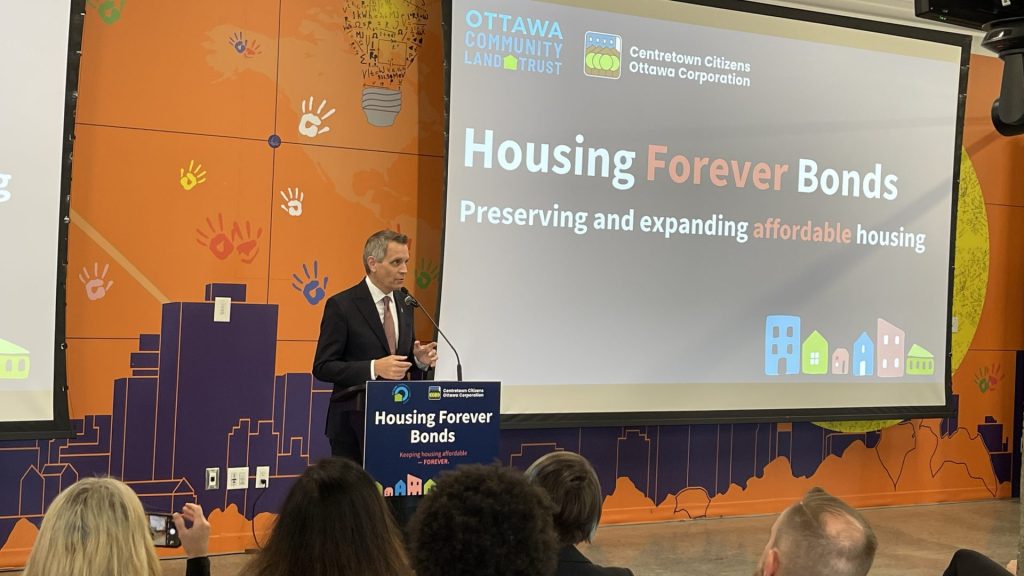 Mayor Mark Sutcliffe addresses the community at the Housing Forever Bonds Launch Event in September 2025.