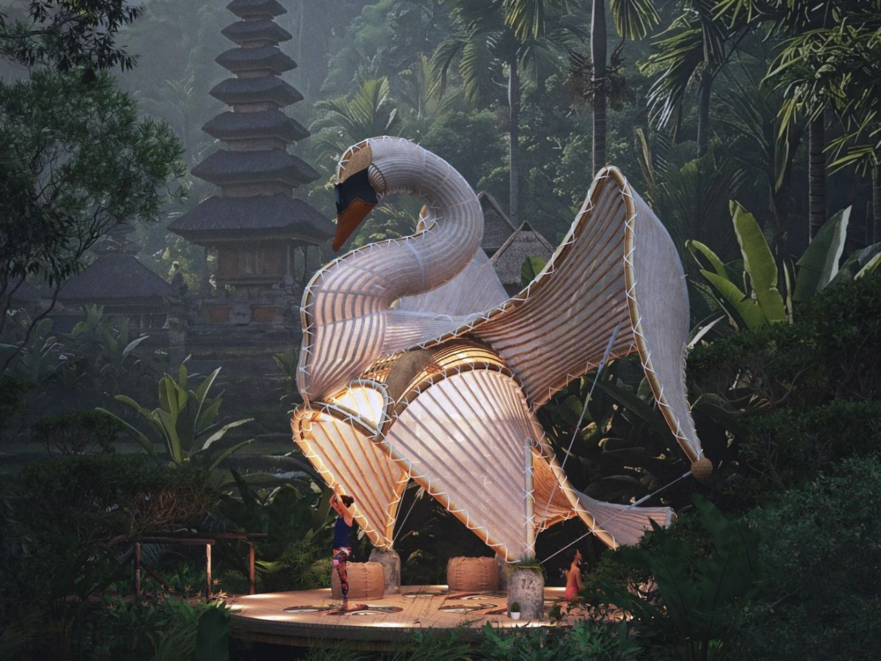 Swan-shaped Pavilion Turns A Forest Retreat Into Biophilic Beauty