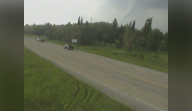 Traffic camera catches tornado in central Alberta as warning issued for Clearwater County communities - CTV News