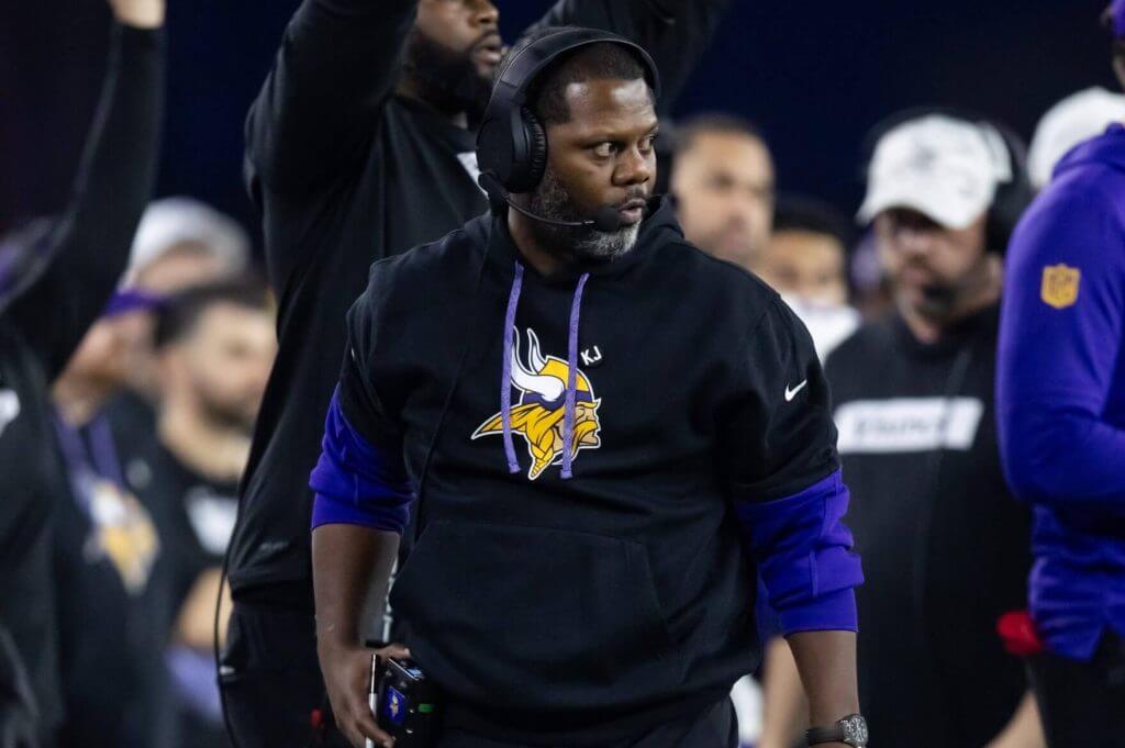 Minnesota Vikings defensive backs coach Daronte Jones during a January, 2025 wild-card game against the Los Angeles Rams.