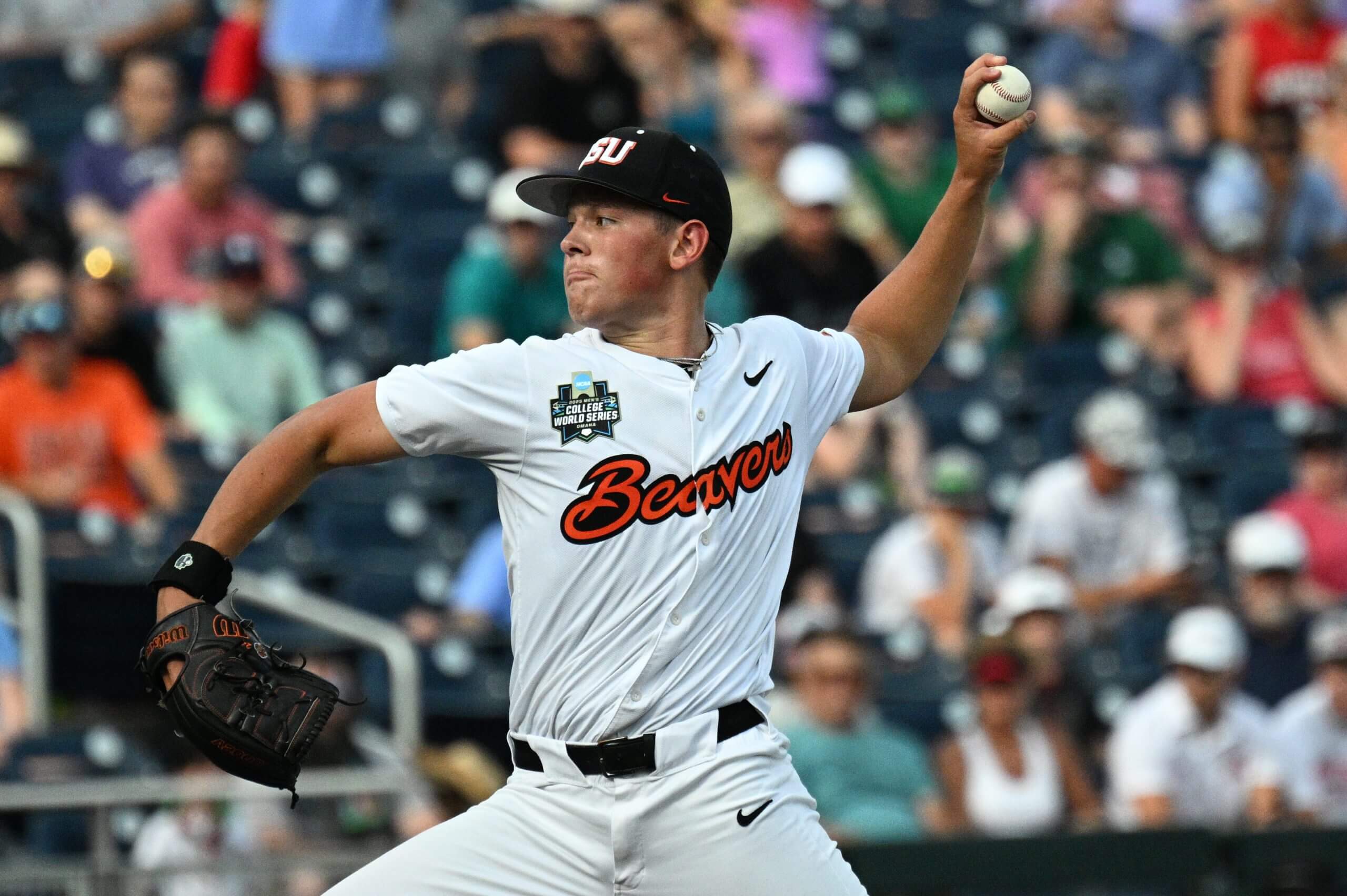Oregon State Beavers starting pitcher Ethan Kleinschmit (24) throws against the Coastal Carolina Chanticleers during the first inning at Charles Schwab Field.