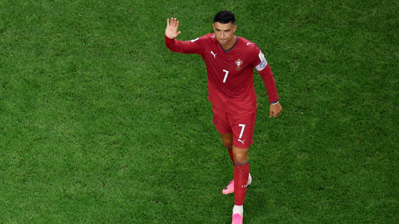 Cristiano Ronaldo reacts after Portugal lost a Round of 16 match against Spain in Arlington, Texas, near Dallas on Monday, July 6, 2026. (Sam Hodde/AP)