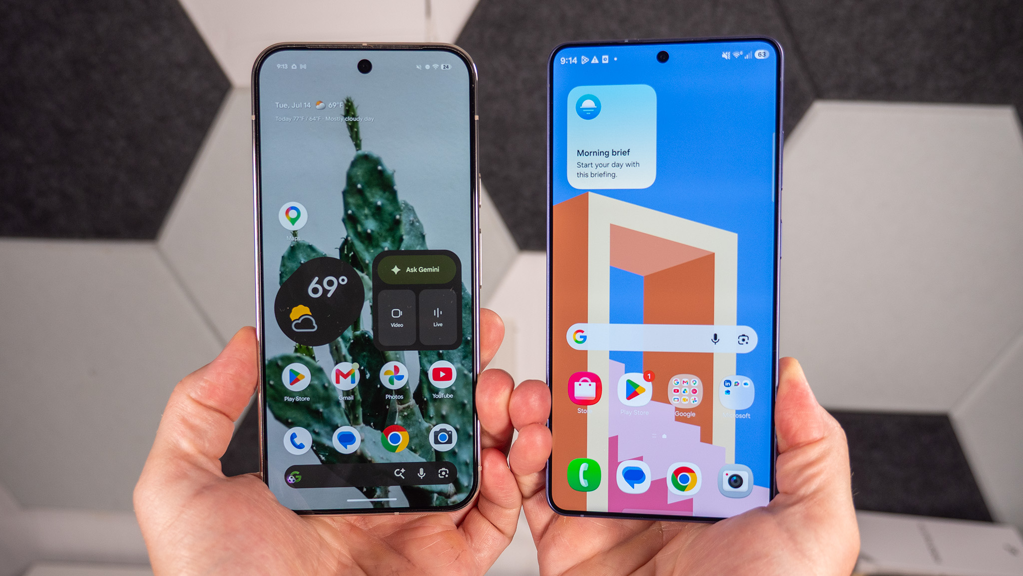Comparing the white Google Pixel 10 Pro XL with the blue Samsung Galaxy S26 Ultra