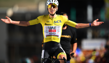 Tadej Pogacar of Slovenia and UAE Team Emirates - XRG - Yellow Leader Jersey celebrates at finish line as stage winner during the 113th Tour de France 2026