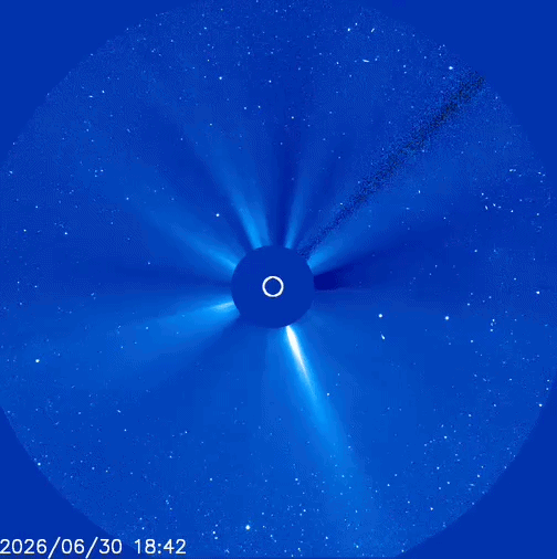 gif animation showing a plume of material erupting from the north region of the view.