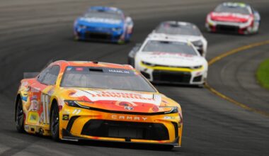 Denny Hamlin (11) during a NASCAR Cup Series auto race at Pocono Raceway, Sunday, June 14, 2026, in Long Pond, Pa.