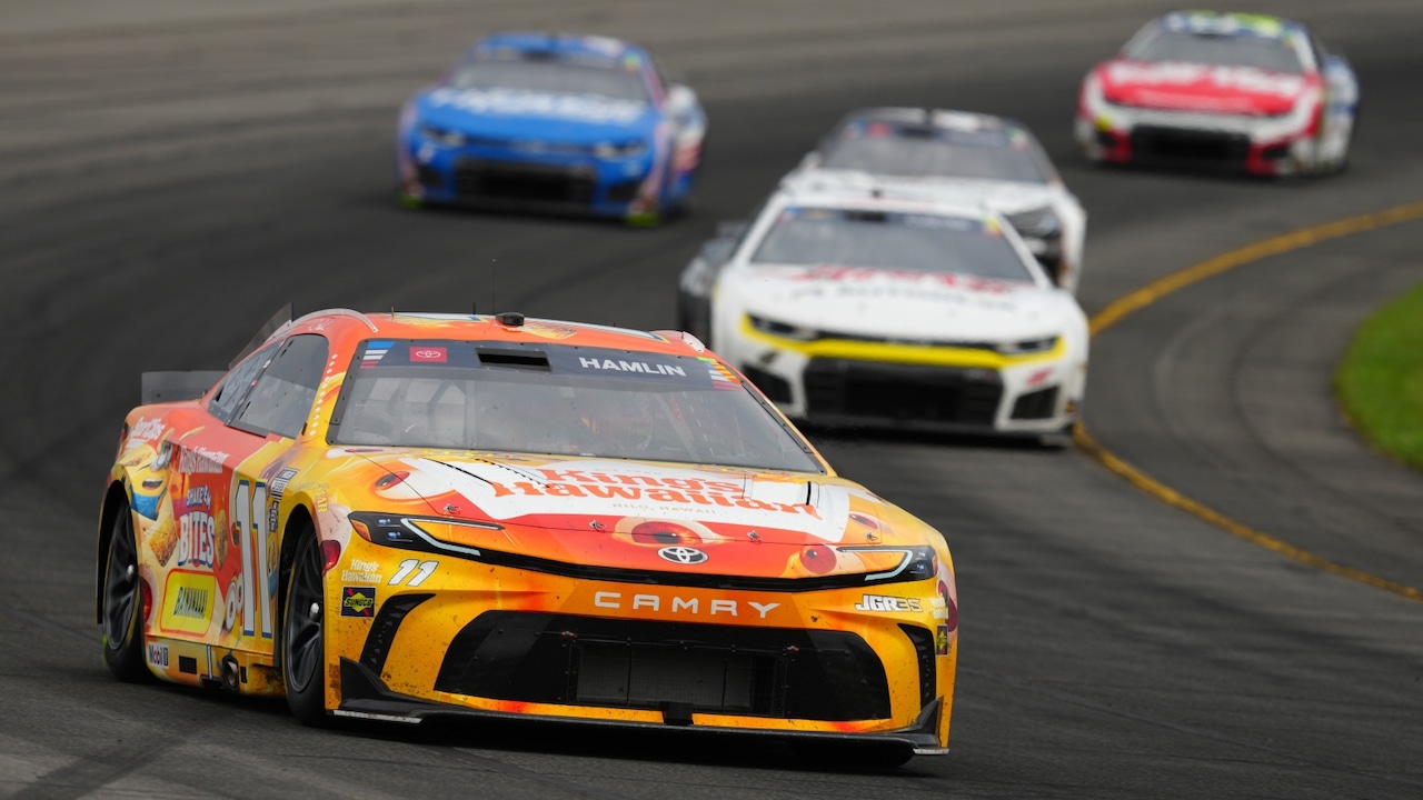 Denny Hamlin (11) during a NASCAR Cup Series auto race at Pocono Raceway, Sunday, June 14, 2026, in Long Pond, Pa.