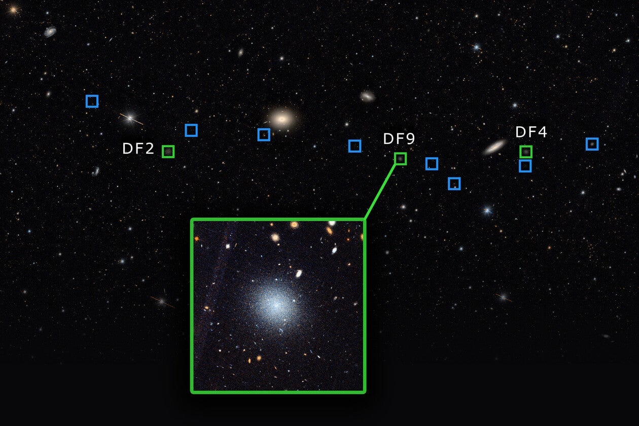 ![The full trail of galaxies, with an inset image of DF9 taken by the Hubble Space Telescope. Credit: Keim et al. (2026)/DECaLS/HST](/article_images/YN_DF9-drak-galaxy_20260630_213201.jpg) *The full trail of galaxies, with an inset image of DF9 taken by the Hubble Space Telescope. Credit: Keim et al. (2026)/DECaLS/HST*