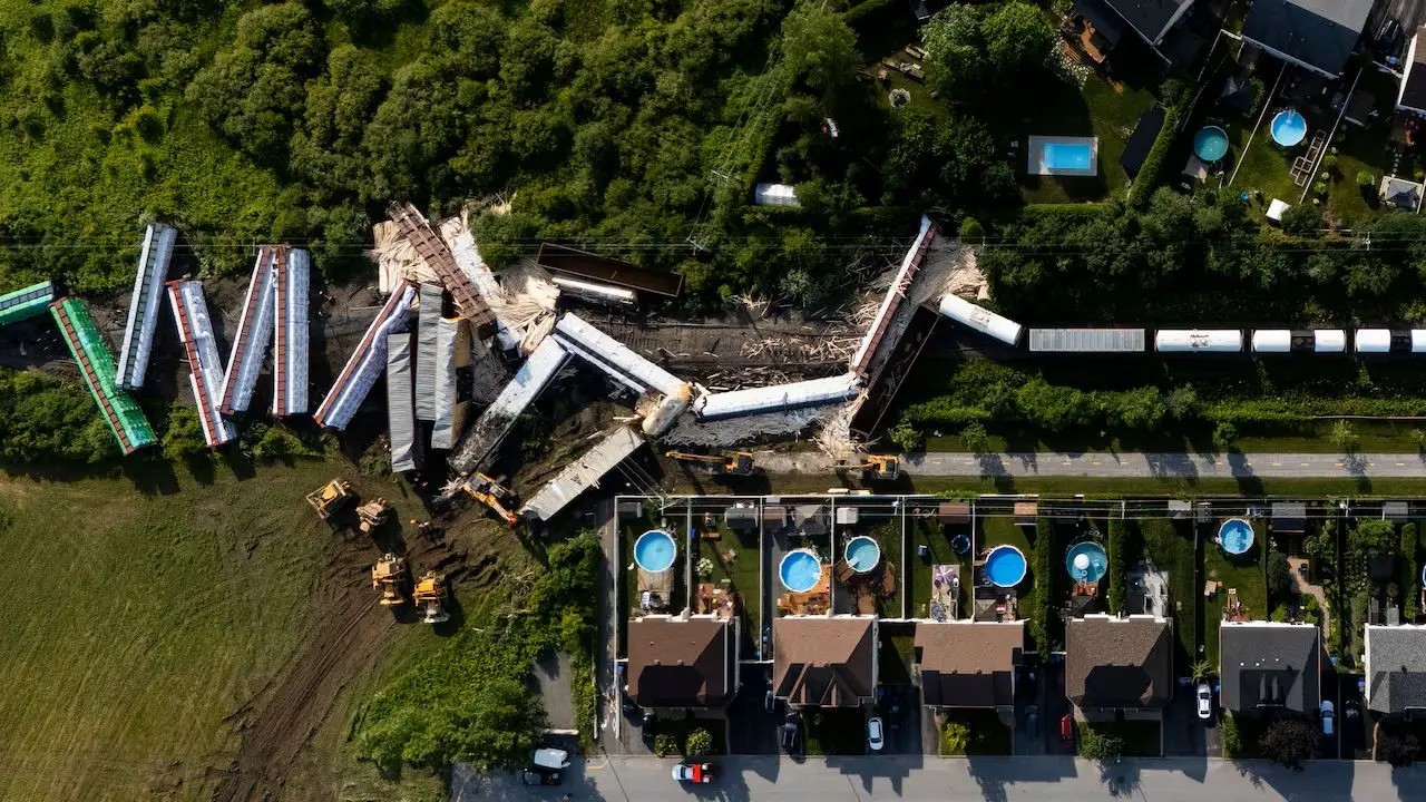 Investigation in Canada after a 45-railcar train derailed near Montreal
