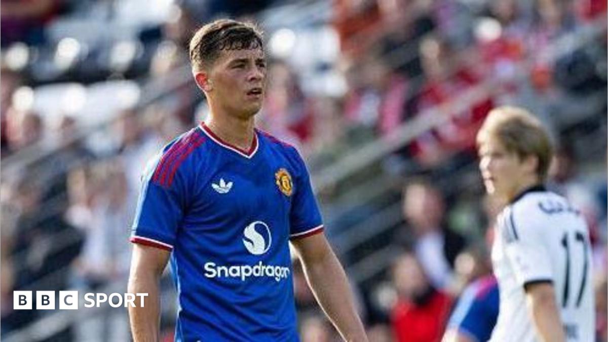 Manchester United forward Shea Lacey wears the club's blue kit in the friendly against Rosenborg