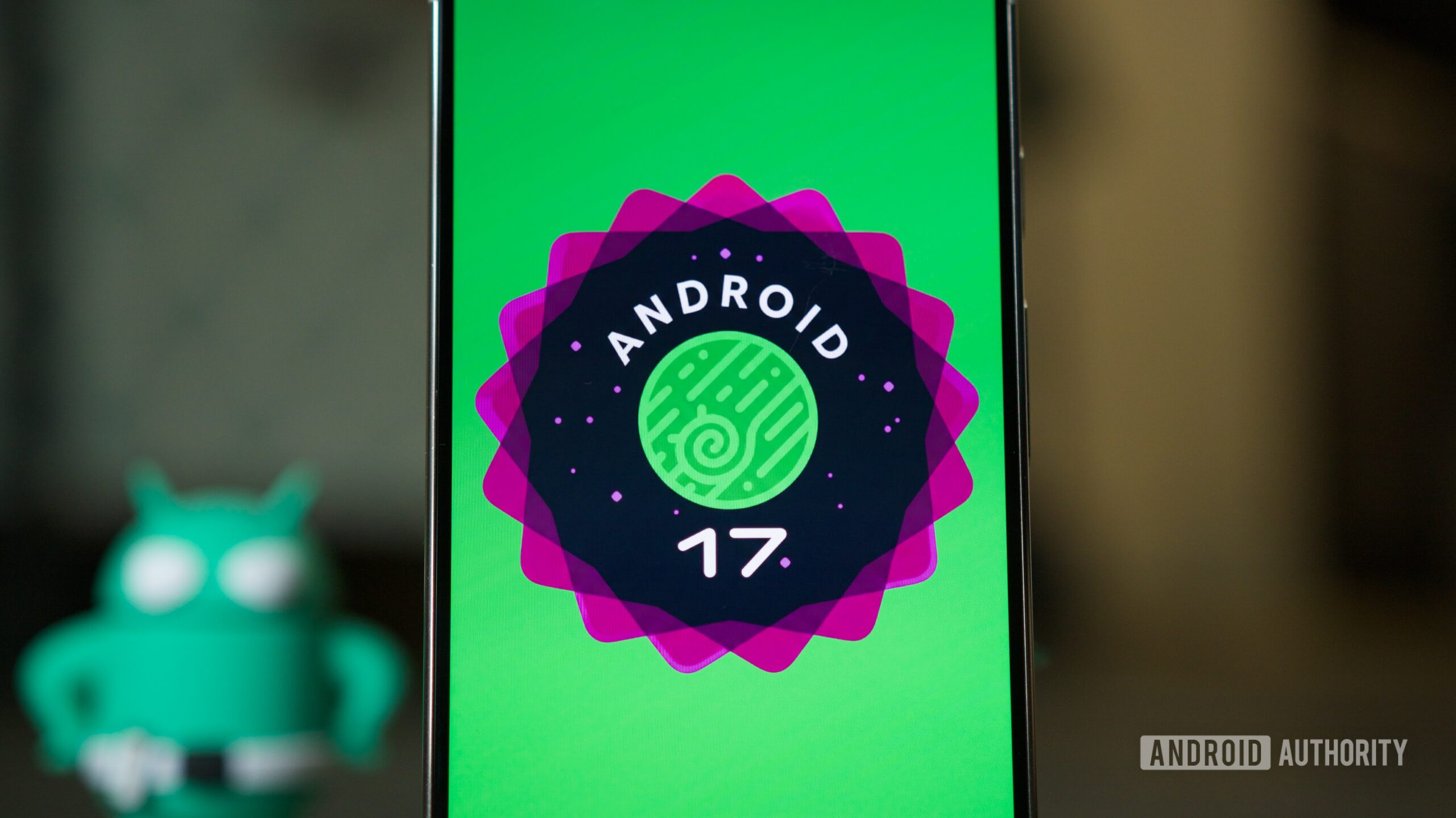 android 17 logo hero 10 The Android 17 logo on a Pixel phone.