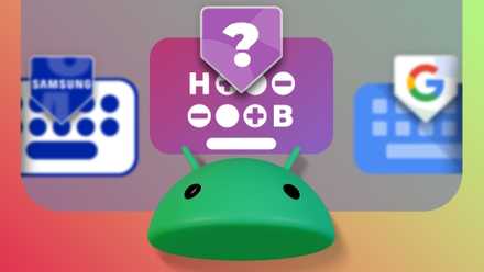Illustration of the Android mascot with three keyboard icons in the background.