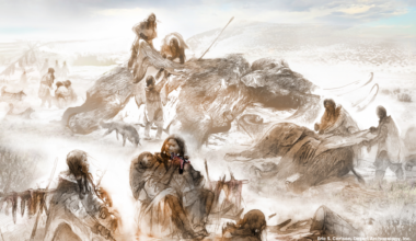 An artist's painted illustration of Clovis life 13,000 years ago.