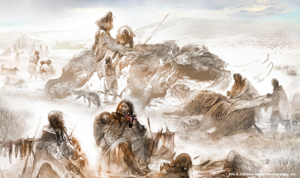 An artist's painted illustration of Clovis life 13,000 years ago.