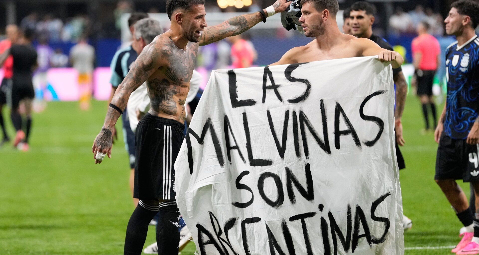Argentina players brandish political Falklands flag after England match | World Cup 2026
