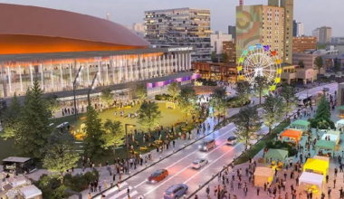 An artist's rendering of the Downtown Event and Entertainment District in Saskatoon.